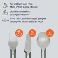 Titánová jedálenská súprava Esbit – ľahký príbor (nôž, vidlička a lyžica) so silikónovým puzdrom, ultraľahký titánový turistický príbor 3