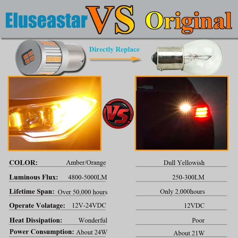 Eseastar S25 BA15S LED izzó sárga 180° irányjelzéshez 34SMD 2db