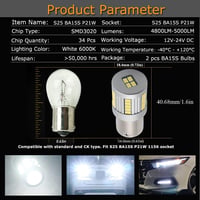 Eseastar S25 BA15S P21W LED izzó fehér 6000K autóhoz 2db 2