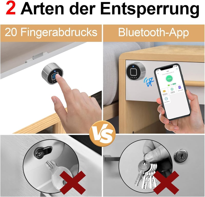 Eseesmart Ujjlenyomat Bluetooth Fiók és Szekrényzár 22mm Biztonsági Zár Applikációval