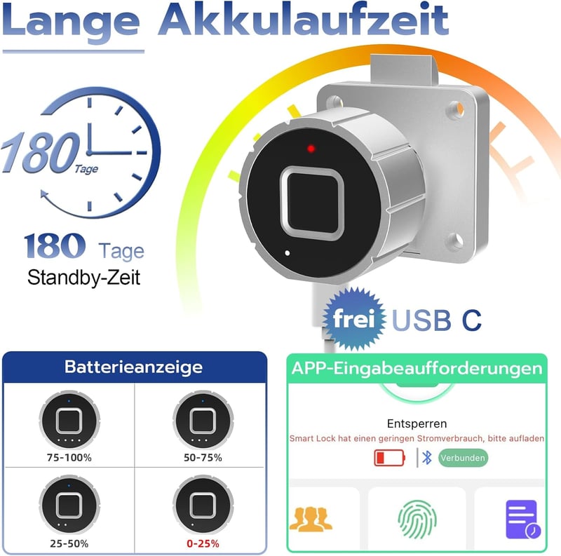 Eseesmart Ujjlenyomat Bluetooth Fiók és Szekrényzár 22mm Biztonsági Zár Applikációval