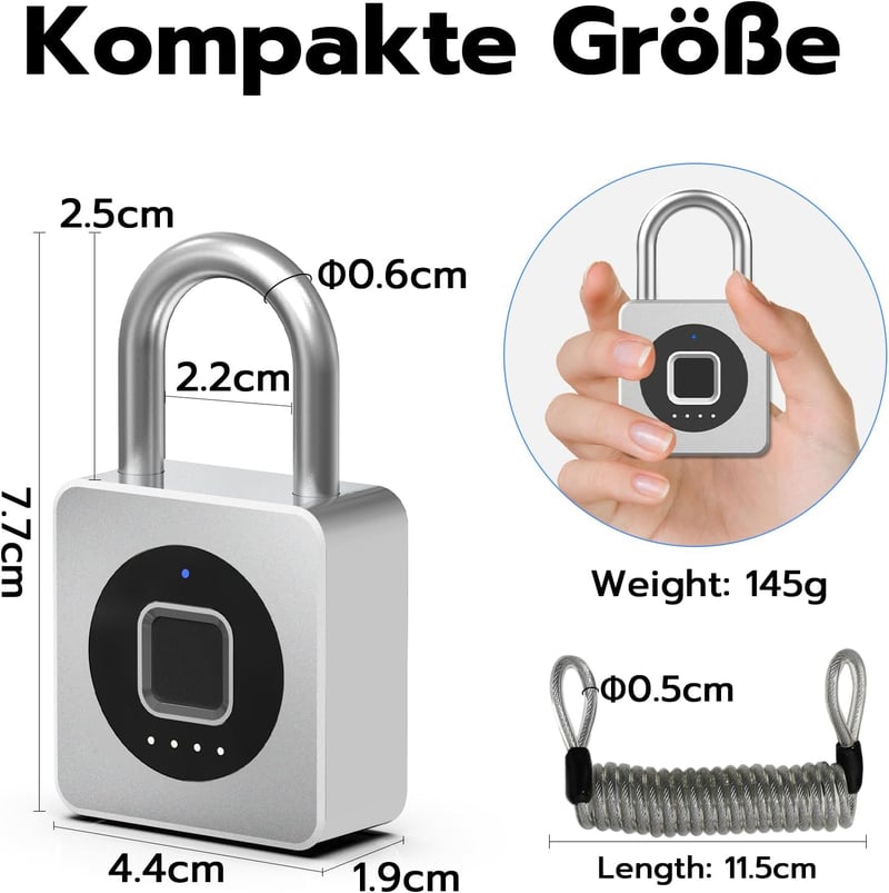 Eseesmart Ujjlenyomat Lakat - Bluetooth Okos Zár Vízálló Kerékpárhoz, Szekrényhez, Sisákhoz