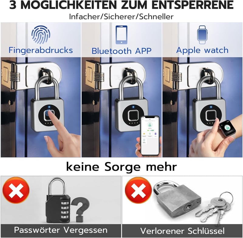 Eseesmart Ujjlenyomat Lakat - Bluetooth Okos Zár Vízálló Kerékpárhoz, Szekrényhez, Sisákhoz