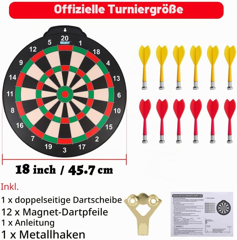 Esjay 18 inch mágneses darts tábla 12 nyíllal, gyerekeknek