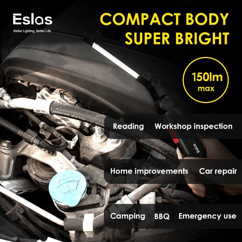 Eslas LED munkalámpa mágneses talp 3 oldalas 7 módú forgó camping szerelő