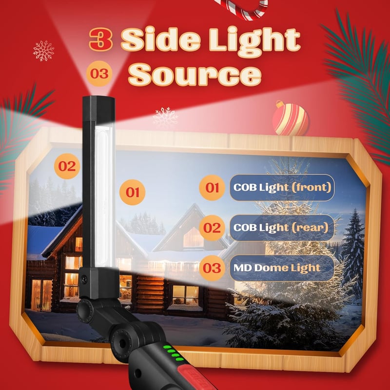 Eslas LED munkalámpa mágneses talp 3 oldalas 7 módú forgó camping szerelő