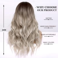 Esmee 61 cm Hosszú Hullámos Paróka Frufruval - Ombre Barna-Szürke Hőálló Szintetikus Női Paróka Állítható Fejmérettel 4