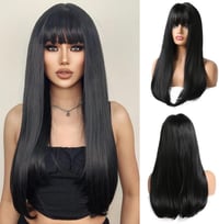 Esmee Hosszú Egyenes Fekete Paróka Nőknek - 66 cm Réteges Műhaj Frufruval, Hőálló Szintetikus Szálak, Állítható Fejméret, Cosplay és Hétközn 1