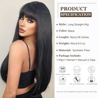 Esmee Hosszú Egyenes Fekete Paróka Nőknek - 66 cm Réteges Műhaj Frufruval, Hőálló Szintetikus Szálak, Állítható Fejméret, Cosplay és Hétközn 2