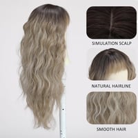 Esmee Hosszú Hullámos Ombre Hamvas Szőke Paróka Frufruval - Hőálló Japán Kanekalon Szintetikus Haj, Állítható Fejméret 3