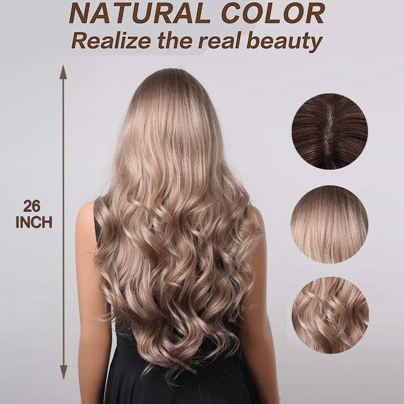 Esmee Hosszú Hullámos Paróka - 66 cm Ombre Barna-Hamvas Szőke, Hőálló Szintetikus Haj, Természetes Hatású, Állítható Fejméret, Cosplay, Part