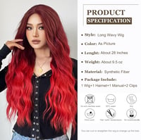 Esmee Hosszú Hullámos Paróka Nőknek - 71 cm Ombre Vörös Műhaj, Hőálló Szintetikus Paróka Mindennapi Viseletre, Cosplay, Partikra 2