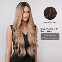 Esmee Hosszú Hullámos Paróka - Ombre Epres Szőke, Hőálló Szintetikus Haj, Természetes Hatású, Állítható Fejméret, Cosplay, Parti 2