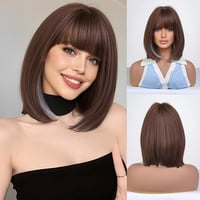 Esmee Rövid Egyenes Barna Paróka Melírozott Részekkel - Vállhossz, Frufruval, Hőálló Szintetikus Műhaj Cosplay Parókák Nőknek 1