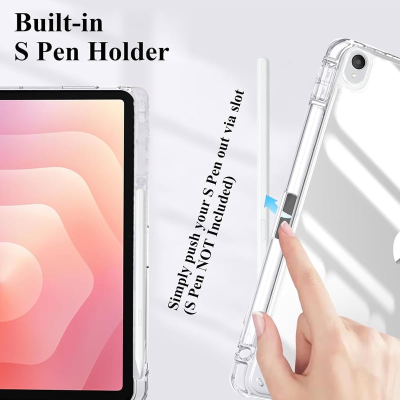 EspZanthic Samsung Galaxy Tab S11 (SM-X736B/SM-X730) tok S Pen tartóval, átlátszó hátlap, állvánnyal - silver