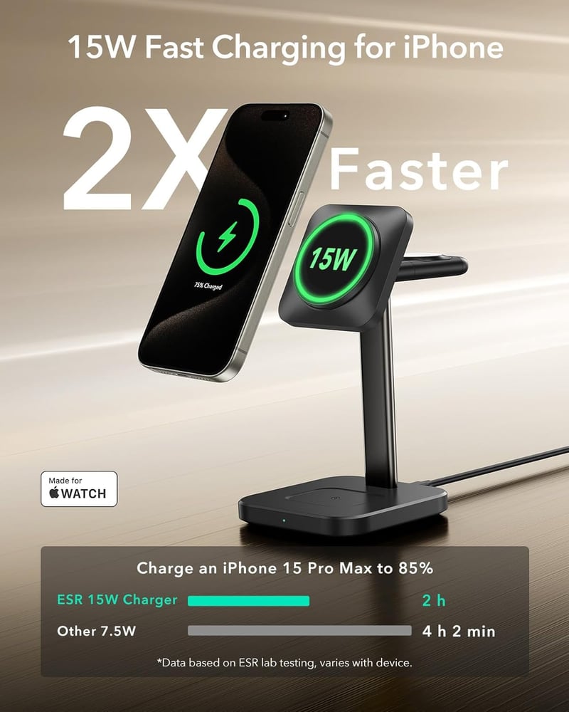 ESR 15W 3in1 MagSafe töltőállomás iPhone Apple Watch AirPods fekete