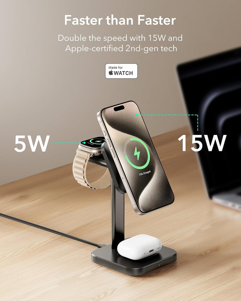 ESR 15W 3in1 MagSafe töltőállomás iPhone Apple Watch AirPods fekete