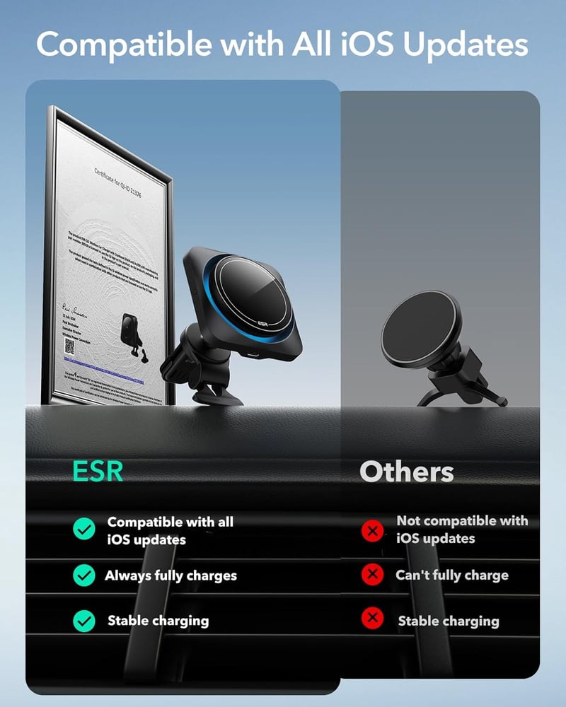 ESR 15W MagSafe Autós Töltő Hűtéssel, Mágneses Telefontartó Szellőzőre, iPhone és Android Kompatibilis