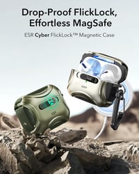 ESR AirPods Pro 2/1 Tok - MagSafe Kompatibilis, USB-C/Lightning, Egykezes Nyitás, Erős Mágneses Zár, Ütésálló Védelem, Cyber Széria, Katonaz 3