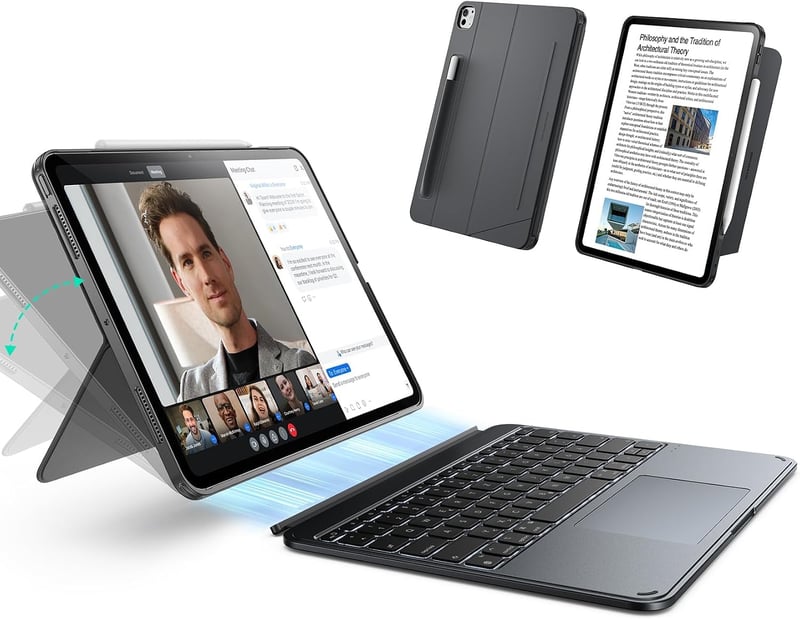 Husă cu tastatură ESR pentru iPad Pro 13 M4 2024 / M5 2025, magnetică, detașabilă, trackpad mare, iluminare fundal, gri închis, seria Shift