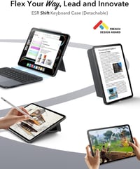 Husă cu tastatură ESR pentru iPad Pro 13 M4 2024 / M5 2025, magnetică, detașabilă, trackpad mare, iluminare fundal, gri închis, seria Shift 3