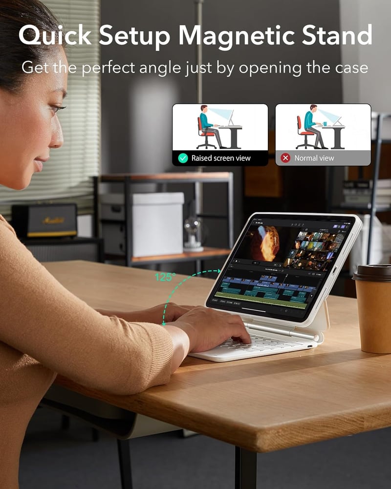 ESR iPad Air 11 hüvely billentyűzettel, mágneses állvánnyal, trackpad-del fehér