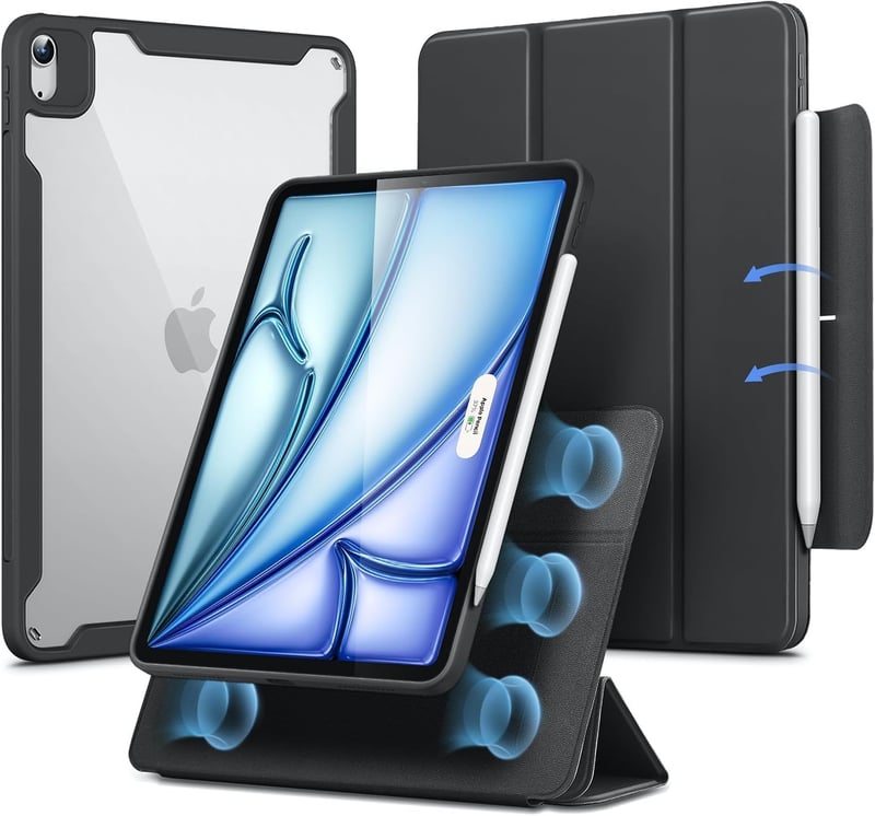 ESR iPad Air 11 hüvely mágneses M4/M3/M2 toll tartóval, 360° állvánnyal, fekete - black
