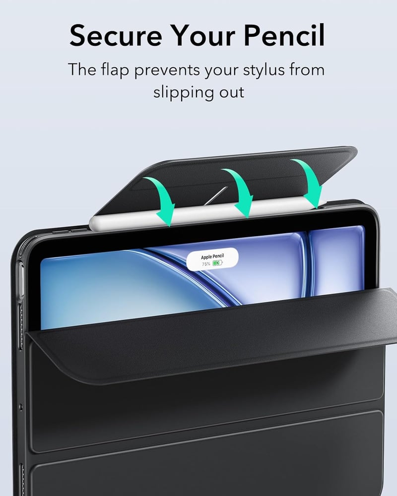 ESR iPad Air 11 hüvely mágneses M4/M3/M2 toll tartóval, 360° állvánnyal, fekete - black