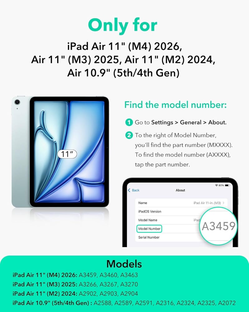 ESR iPad Air 11 hüvely mágneses M4/M3/M2 toll tartóval, 360° állvánnyal, fekete - black