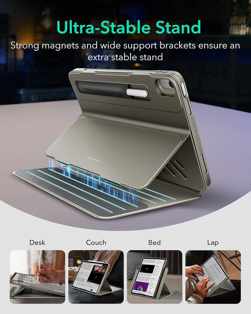 ESR iPad Air 13" M4/M3/M2 Forgó Tok Mágneses Borítóval, 9 Állási Szög, Titán