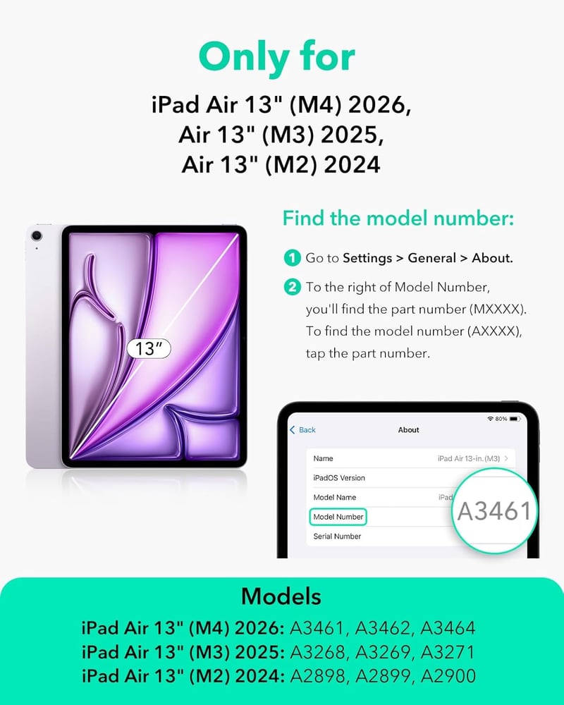 ESR iPad Air 13" M4/M3/M2 Forgó Tok Mágneses Borítóval, 9 Állási Szög, Titán