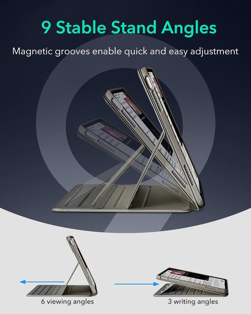 ESR iPad Air 13" M4/M3/M2 Forgó Tok Mágneses Borítóval, 9 Állási Szög, Titán
