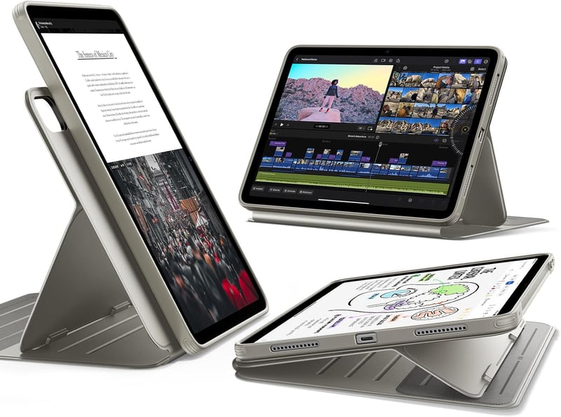 ESR iPad Air 13" M4/M3/M2 Forgó Tok Mágneses Borítóval, 9 Állási Szög, Titán