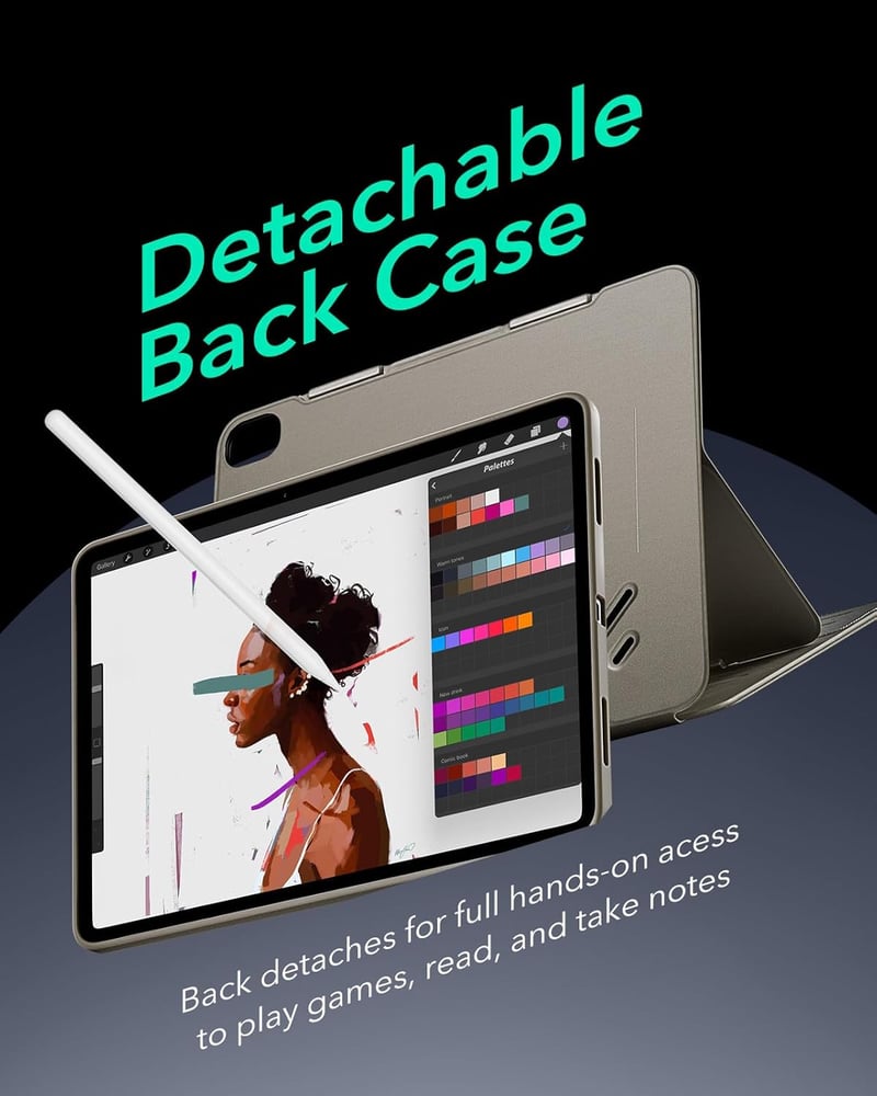 ESR iPad Air 13" M4/M3/M2 Forgó Tok Mágneses Borítóval, 9 Állási Szög, Titán