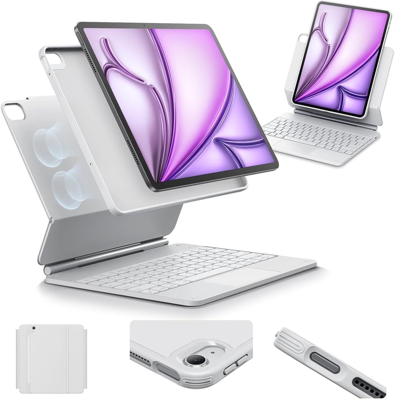 ESR iPad Pro 11 hüvely billentyűzettel, mágneses állvánnyal, M5/M4 2025/2024 - iPad Air 13 (2024), White