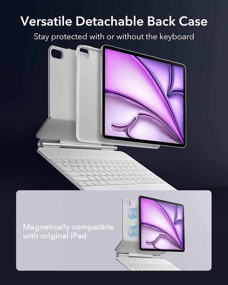 ESR iPad Pro 11 hüvely billentyűzettel, mágneses állvánnyal, M5/M4 2025/2024 - iPad Air 13 (2024), White