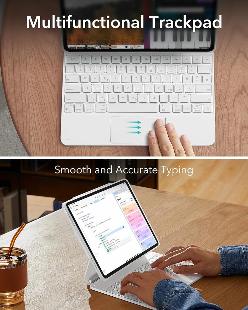 ESR iPad Pro 11 hüvely billentyűzettel, mágneses állvánnyal, M5/M4 2025/2024 - iPad Air 13 (2024), White