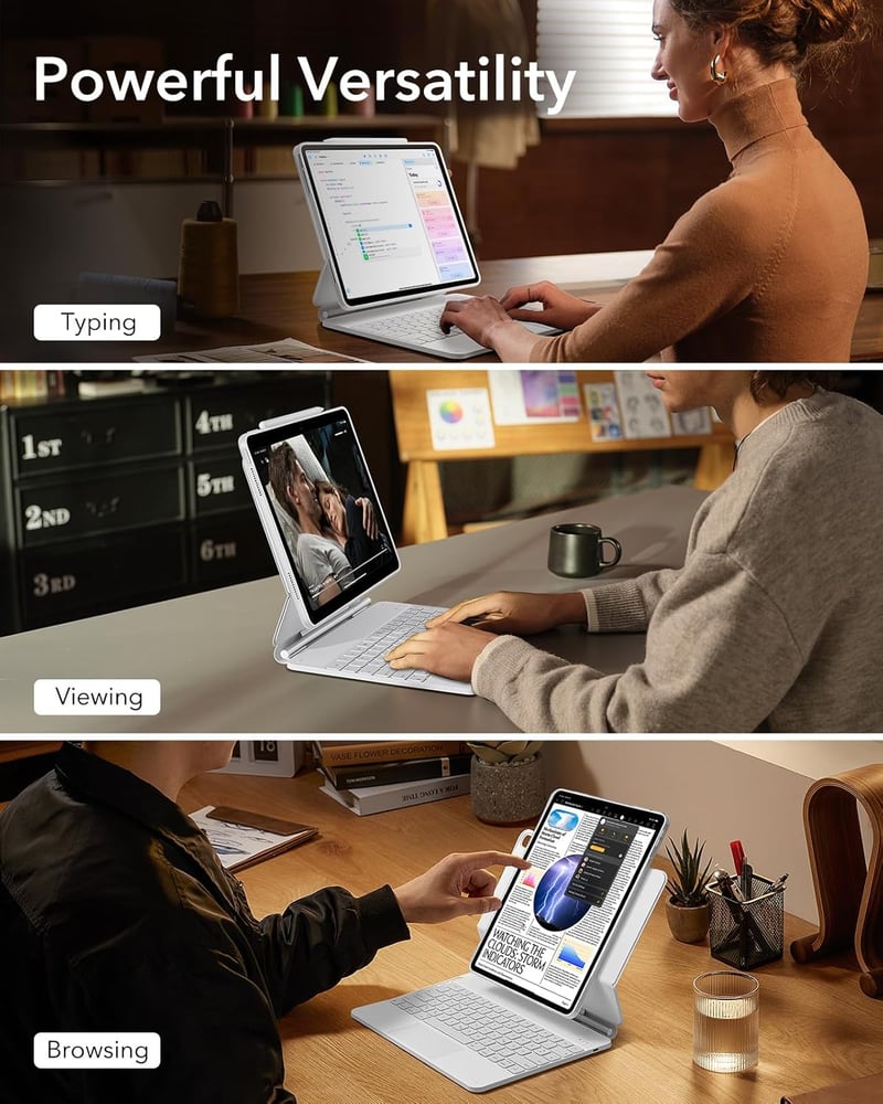 ESR iPad Pro 11 hüvely billentyűzettel, mágneses állvánnyal, M5/M4 2025/2024 - iPad Air 13 (2024), White