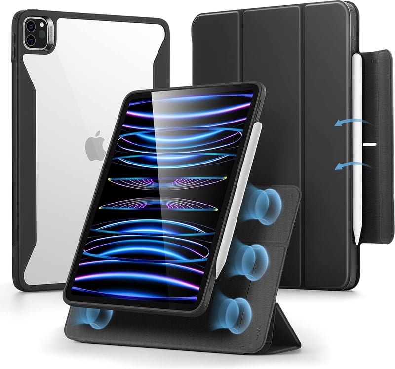 Husă ESR pentru iPad Pro 11 inchi generația 4 3 2 1 2022 2021 2020 2018 cu suport pentru creion, capac magnetic detașabil și stand vertical, negru