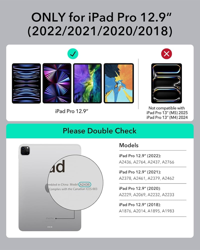 ESR iPad Pro 12.9 Billentyűzetes Tok Mágneses Leválasztható Állvánnyal Fekete - iPad Pro 12.9(2018-2022), 2-black
