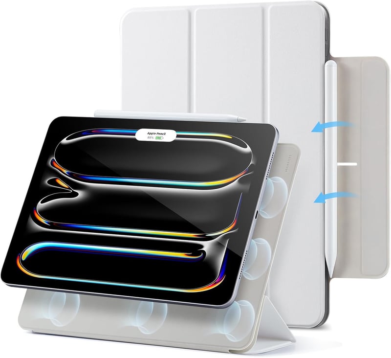 ESR iPad Pro 13 hüvely M5/M4 mágneses tartóval, vékony trifold állvánnyal, fehér - White
