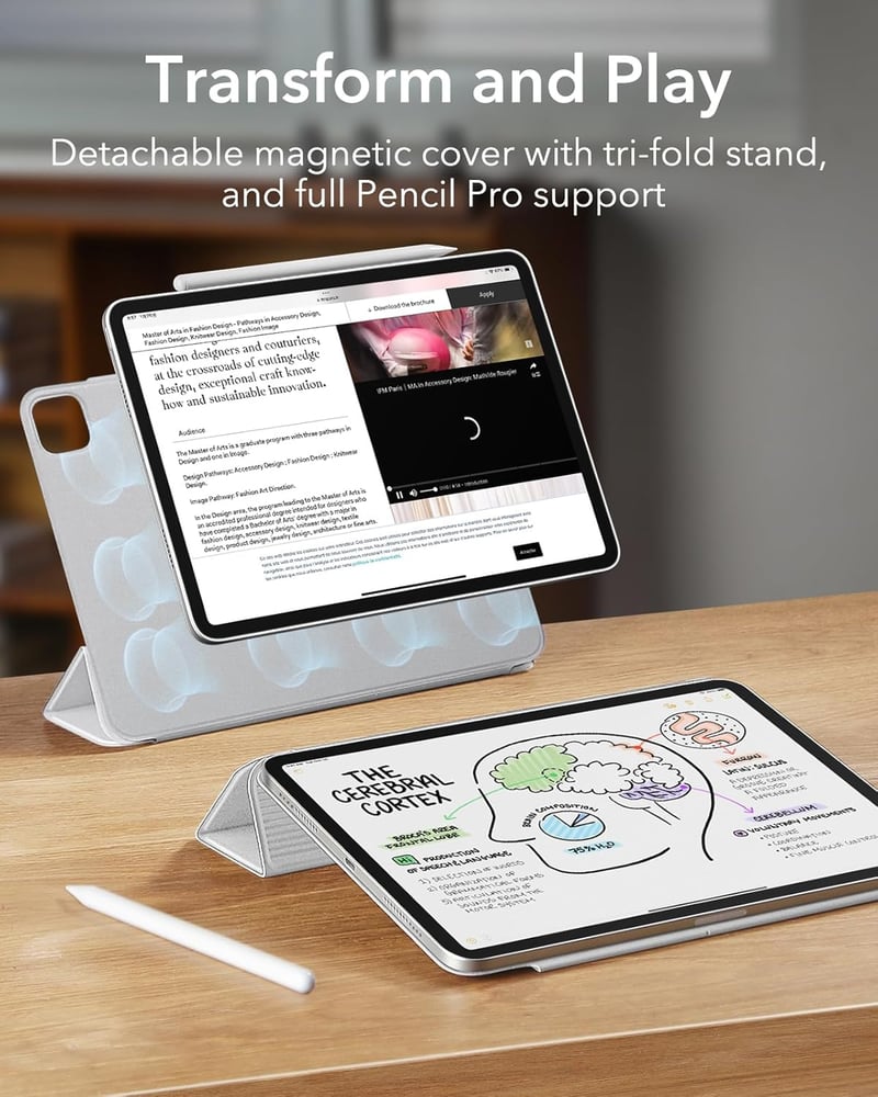ESR iPad Pro 13 hüvely M5/M4 mágneses tartóval, vékony trifold állvánnyal, fehér - White