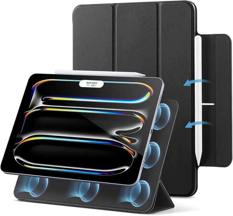 Husă ESR pentru iPad Pro 13 inch M5/M4 cu suport magnetic, stand trifold subțire, suport pentru creion, negru