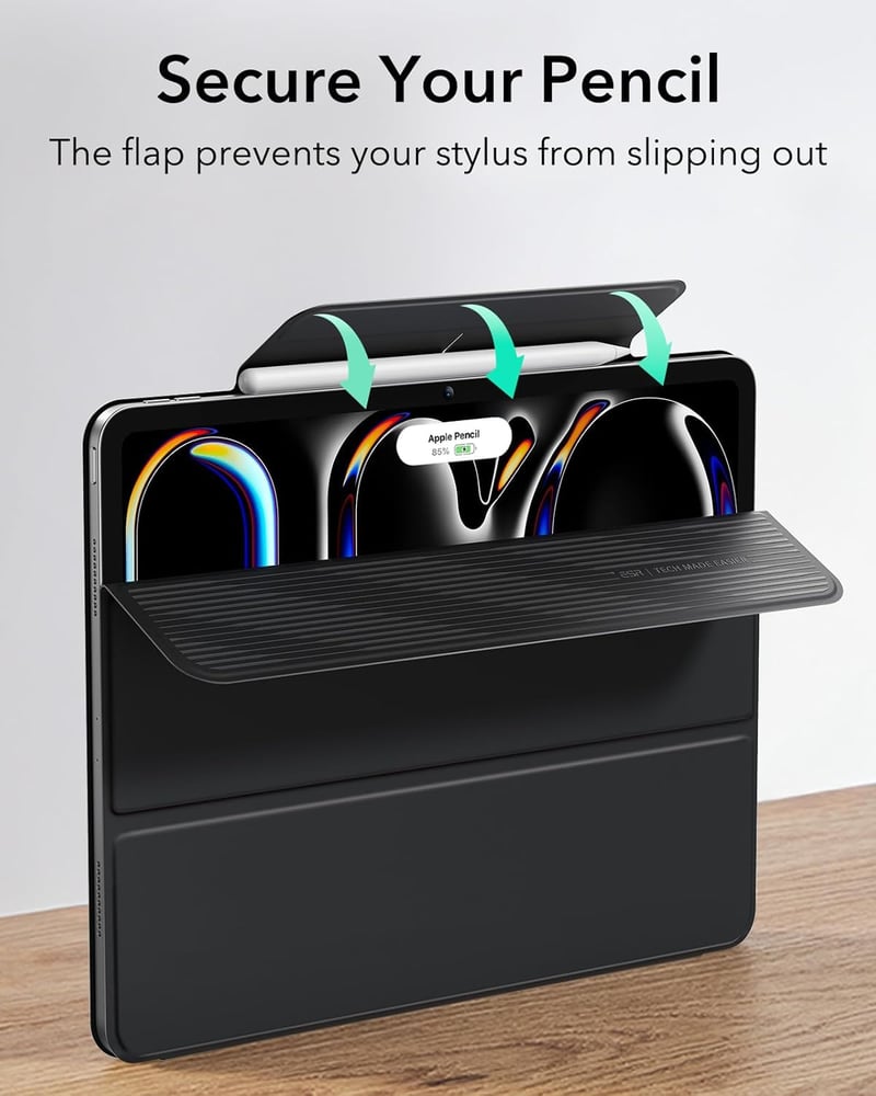 Husă ESR pentru iPad Pro 13 inch M5/M4 cu suport magnetic, stand trifold subțire, suport pentru creion, negru