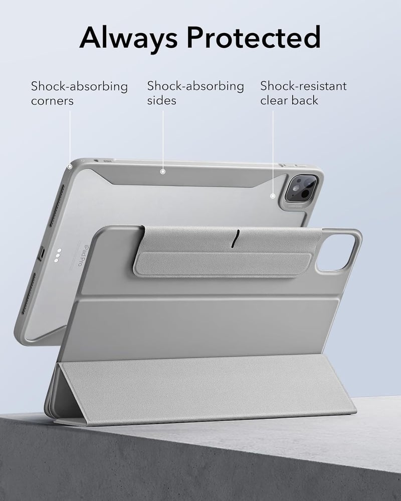 ESR iPad Pro 13 M5 M4 2025 2024 tok szürke, Pencil Pro tárolóval, levehető mágneses fedél, állvány, USB C kompatibilis Rebound 360
