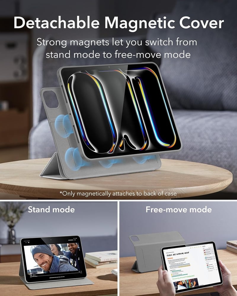 ESR iPad Pro 13 M5 M4 2025 2024 tok szürke, Pencil Pro tárolóval, levehető mágneses fedél, állvány, USB C kompatibilis Rebound 360