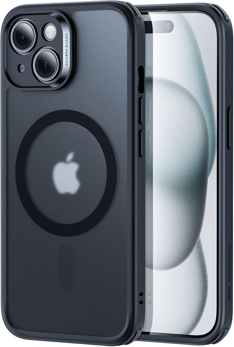ESR iPhone 15 Tok Szett (5 az 1-ben) - Matt Fekete Átlátszó Védőtok Képernyő- és Kameravédelemmel, MagSafe Kompatibilis, Katonai Szintű Véde