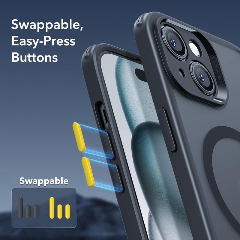 ESR iPhone 15 Tok Szett (5 az 1-ben) - Matt Fekete Átlátszó Védőtok Képernyő- és Kameravédelemmel, MagSafe Kompatibilis, Katonai Szintű Véde