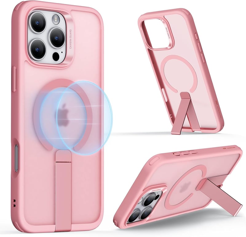 ESR iPhone 16 Pro MagSafe tok állvánnyal, katonai védelemmel, rózsaszín
