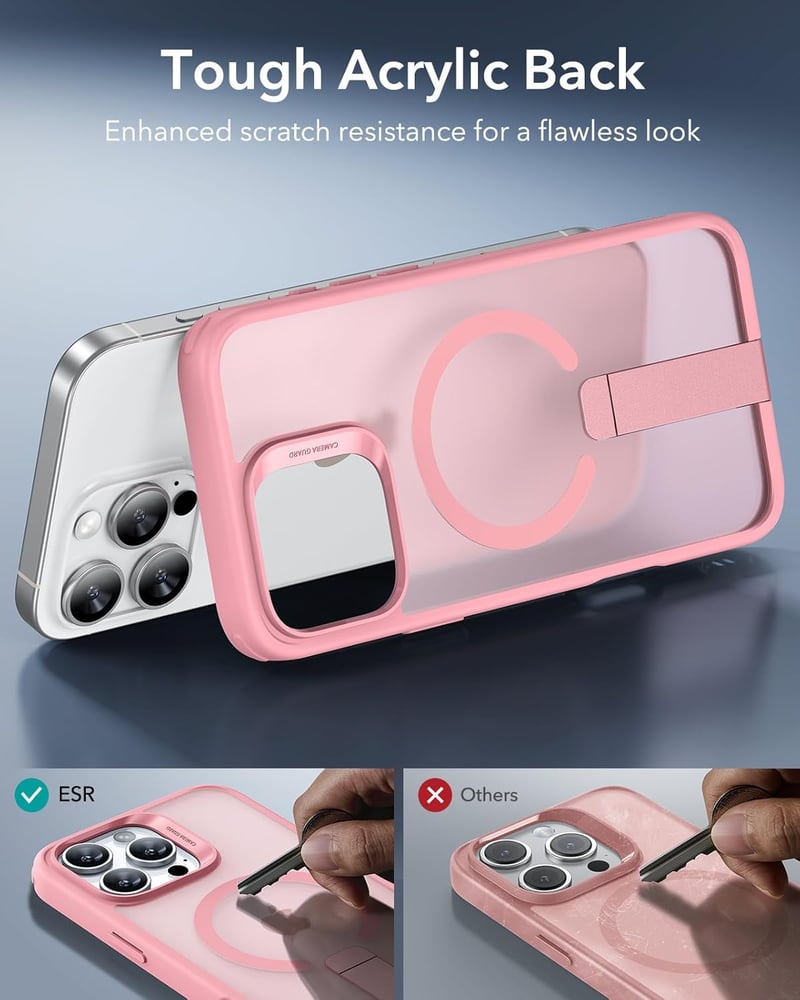 ESR iPhone 16 Pro MagSafe tok állvánnyal, katonai védelemmel, rózsaszín